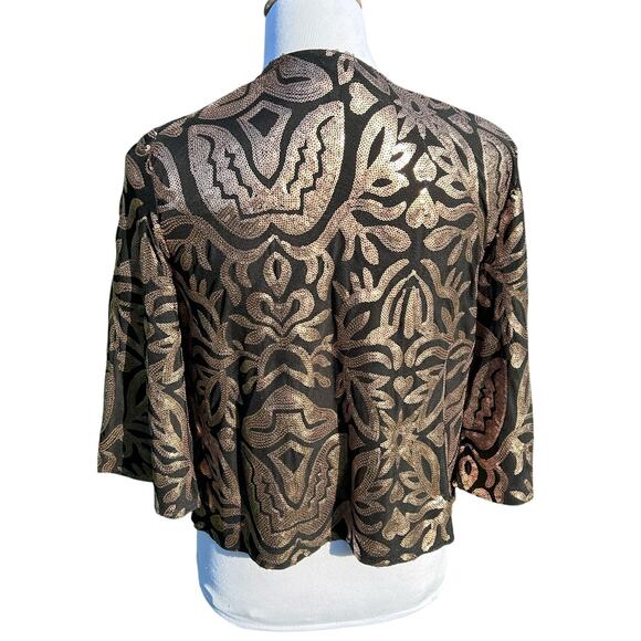 Joan Rivers Jacket Light Coat Women S Black Gold Sequin Glam Artsy Event Floral - Picture 3 of 7